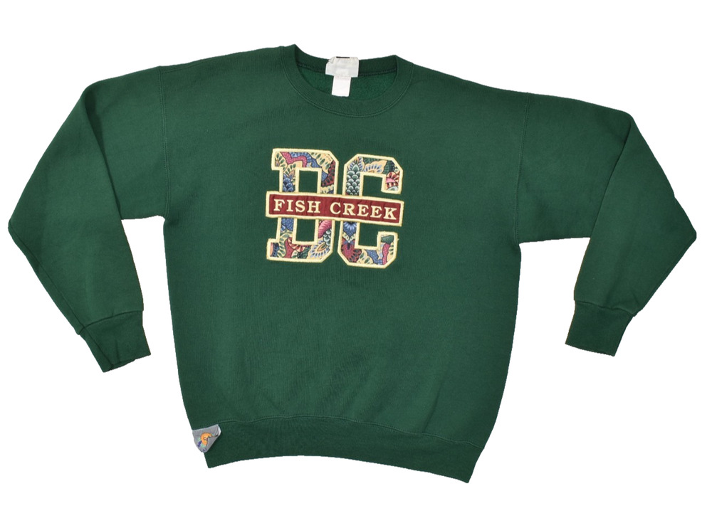 Lee Fish Creek DC Vintage Crewneck Sweatshirt Green Men's Large Embroidered